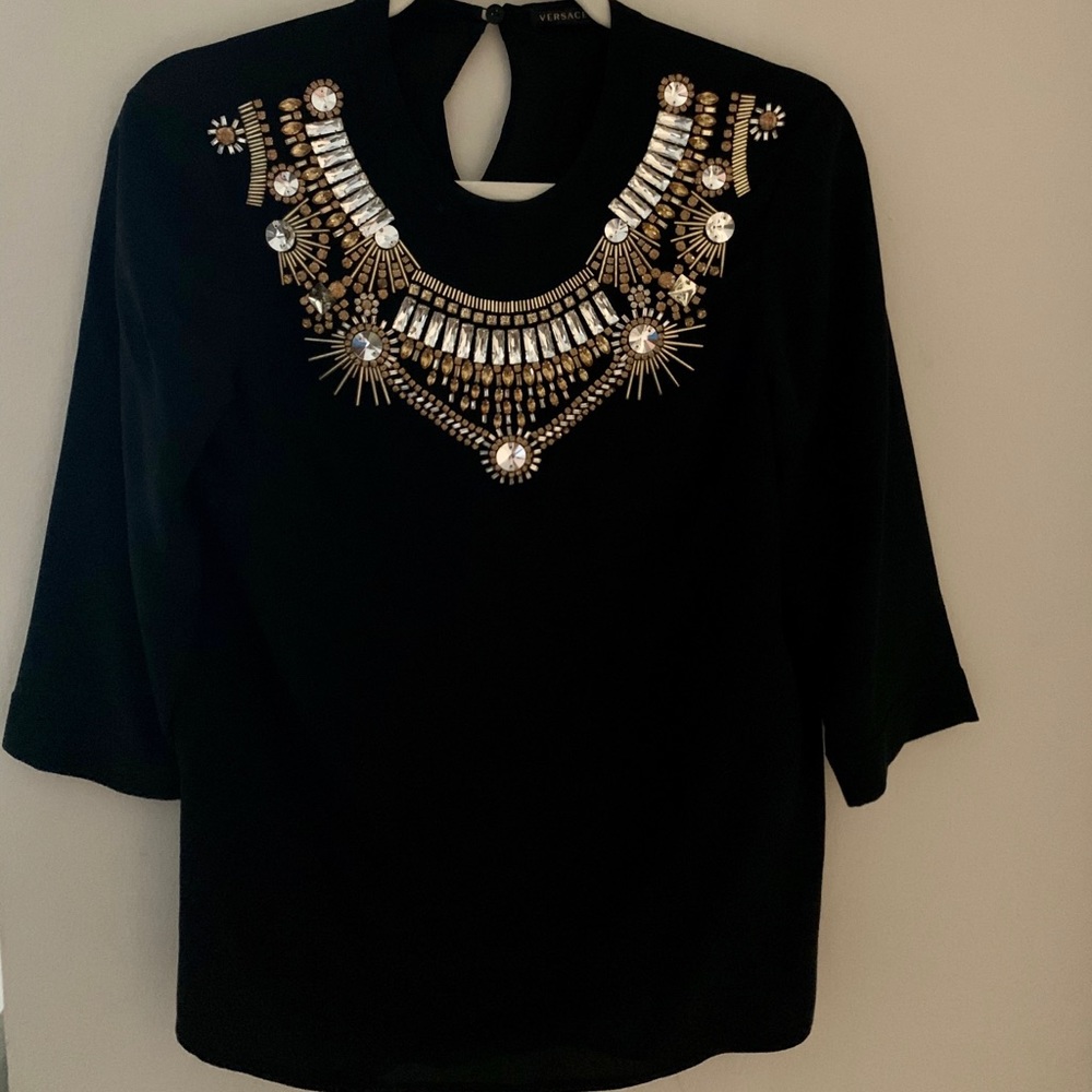 Versace jewel neck top, 3/4 sleeves